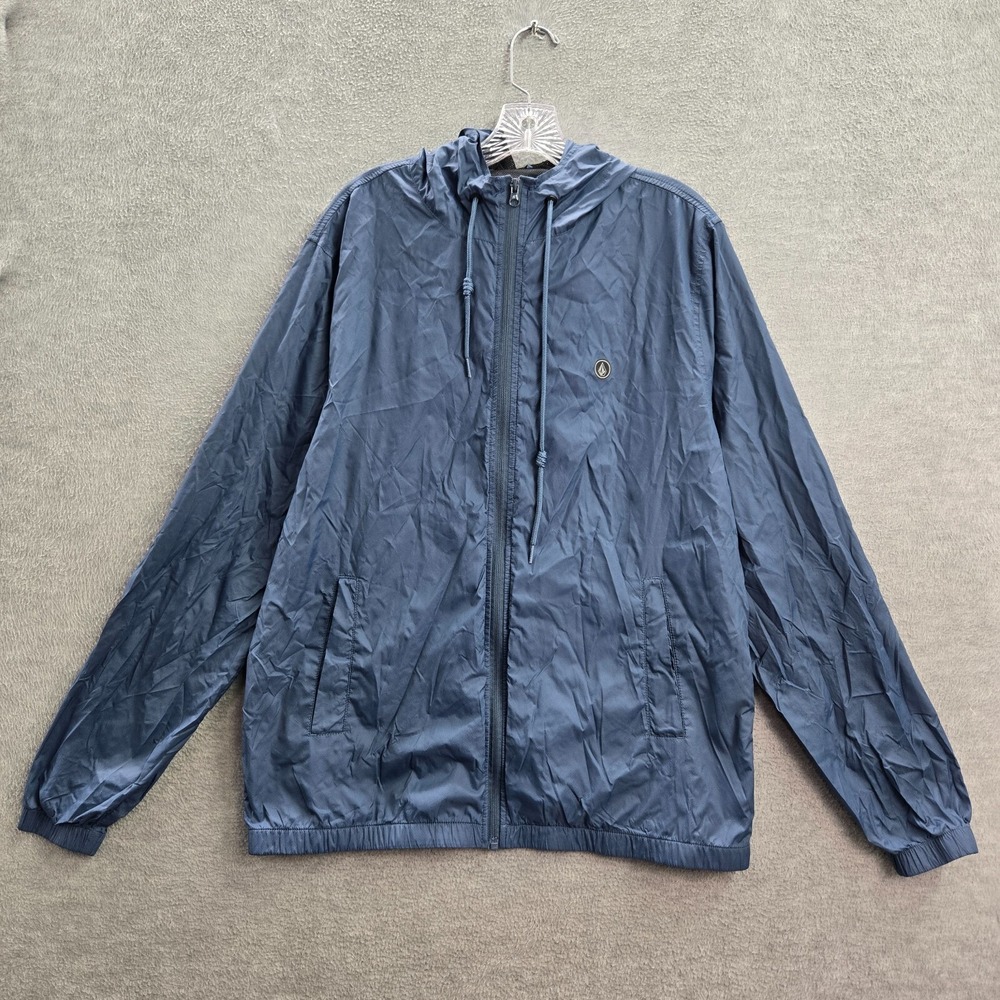 Volcom Women Jacket Large Blue Logo Windbreaker Full Zip Hooded